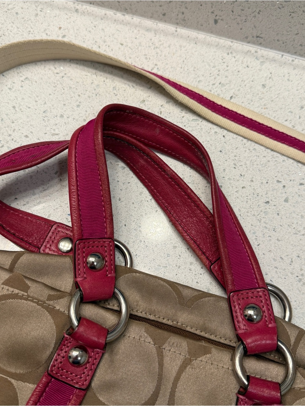 Coach Signature Canvas Tote with Pink Trim - Picture 9 of 14